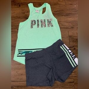 PINK VS TROPICAL BLING TANK / SHORTS OUTFIT SET XS/M